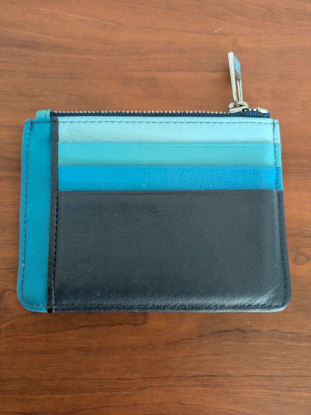 DuDu Blues Leather Credit Card Zip Coin Wallet